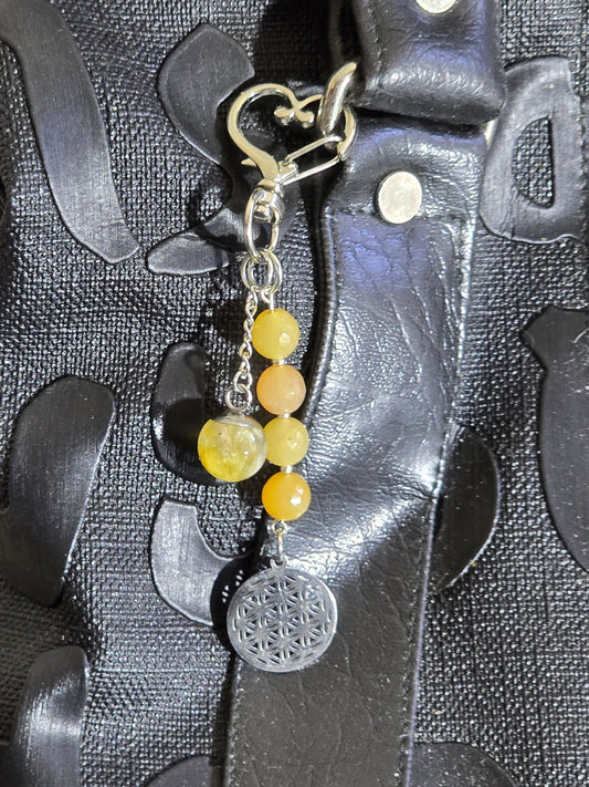 Bijou de sac / porte-clés citrine, fleur de vie