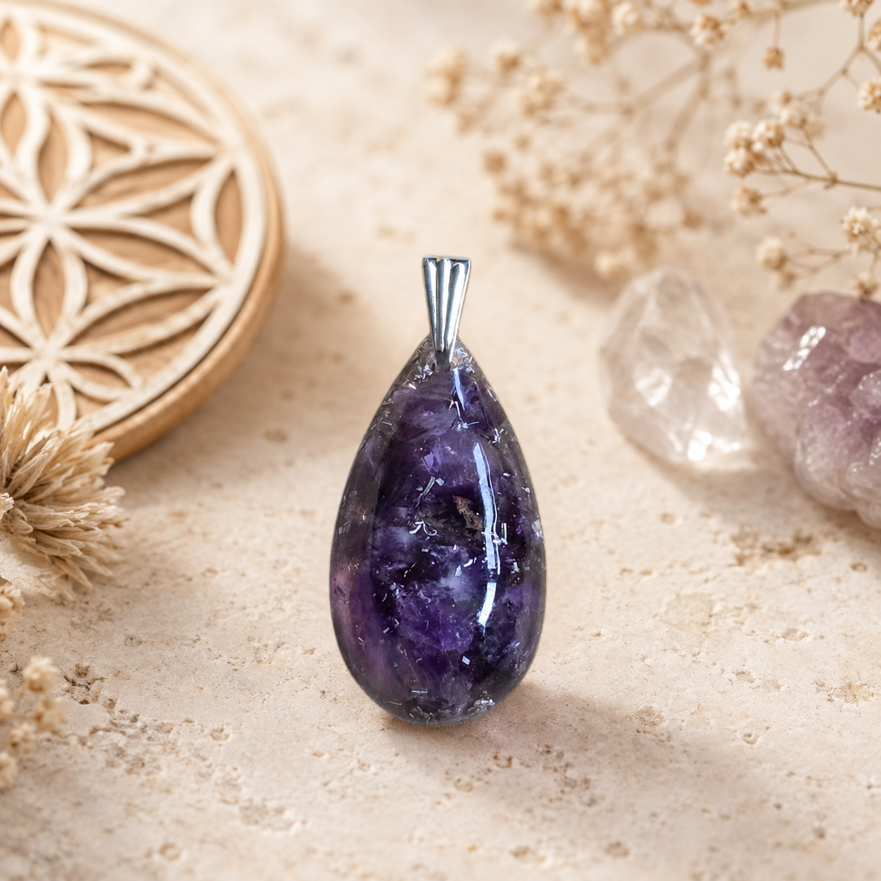 Pendentif Goutte Orgonite Améthyste