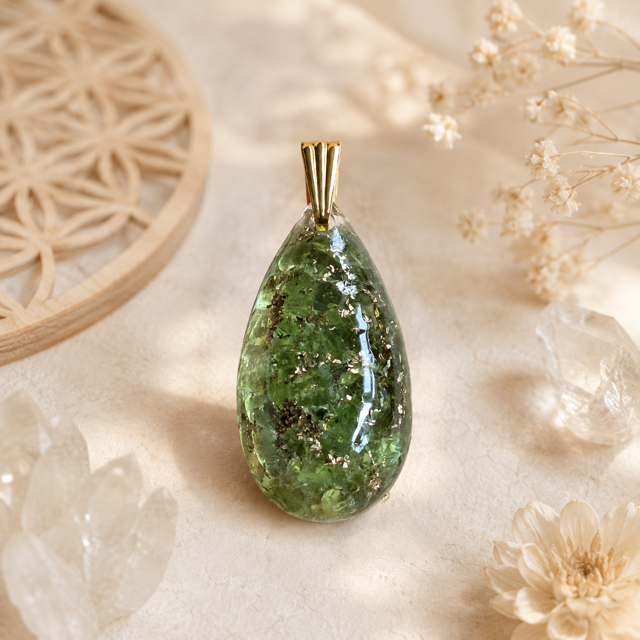 Pendentif Goutte Orgonite Péridot