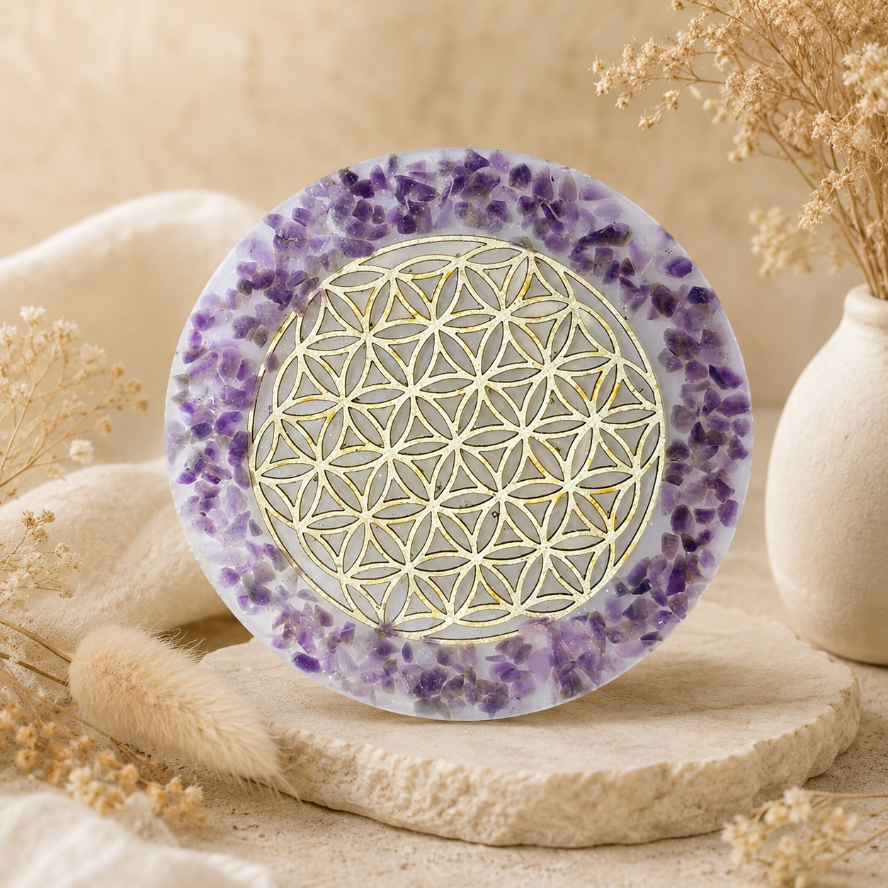 Plaque de rechargement Fleur de Vie – Améthyste