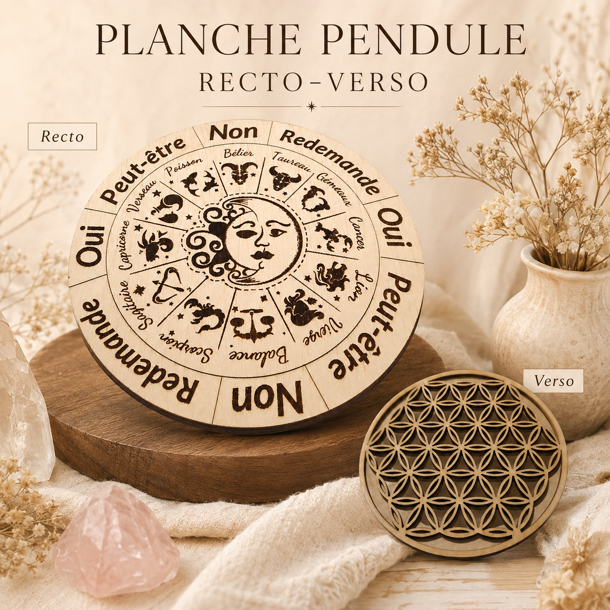 Planche pendule « Soleil & Lune – Signes astrologiques