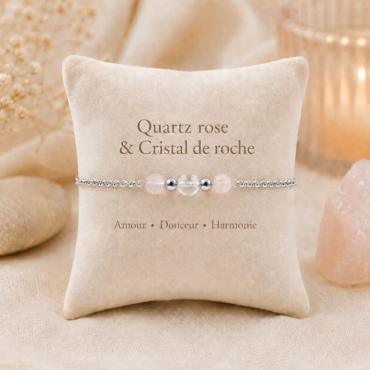 Bracelet Quartz Rose & Cristal De Roche