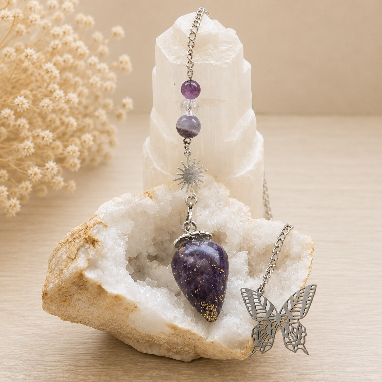 Pendule en orgonite Améthyste