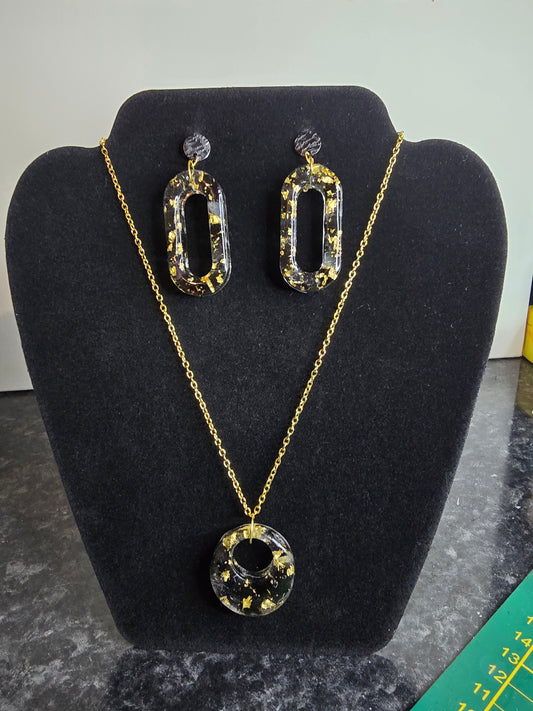 BOUCLES D'OREILLES / COLLIER OBSIDIENNE