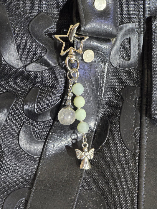 Bijou de sac / porte-clés aigue-marine, ange gardien