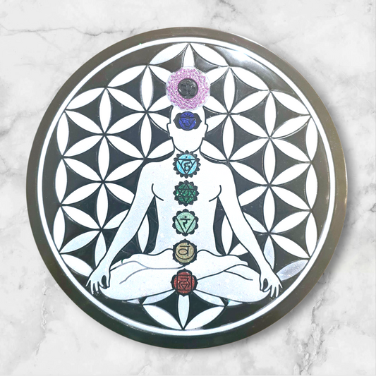 PLATEAU DE RECHARGEMENT FLEUR DE VIE BOUDDHA 7 CHAKRAS