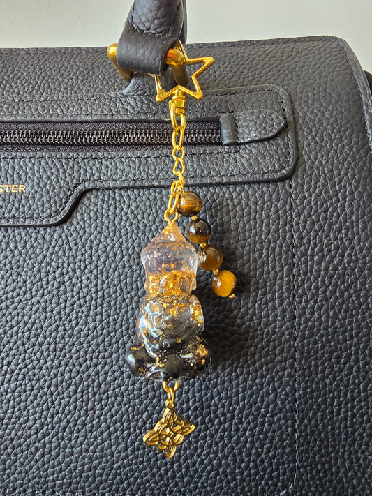 Bijou de sac / porte-clés œil de tigre, bouddha