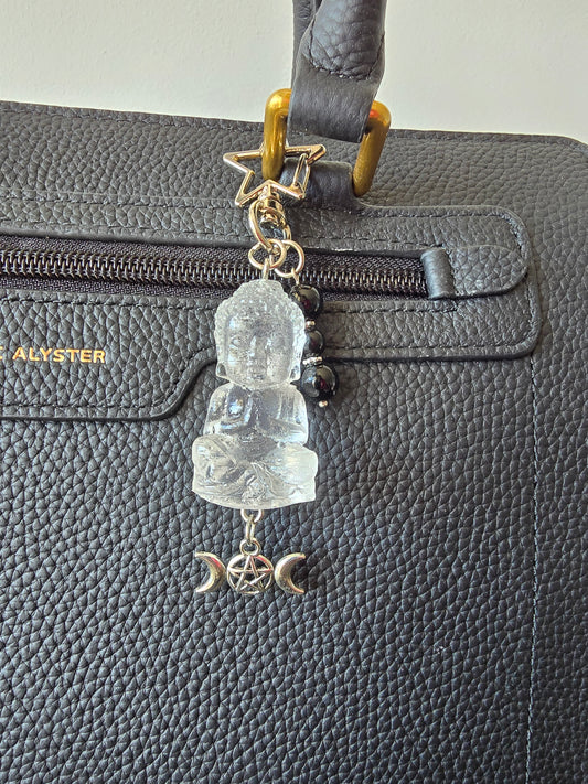 Bijou de sac / porte-clés obsidienne, bouddha