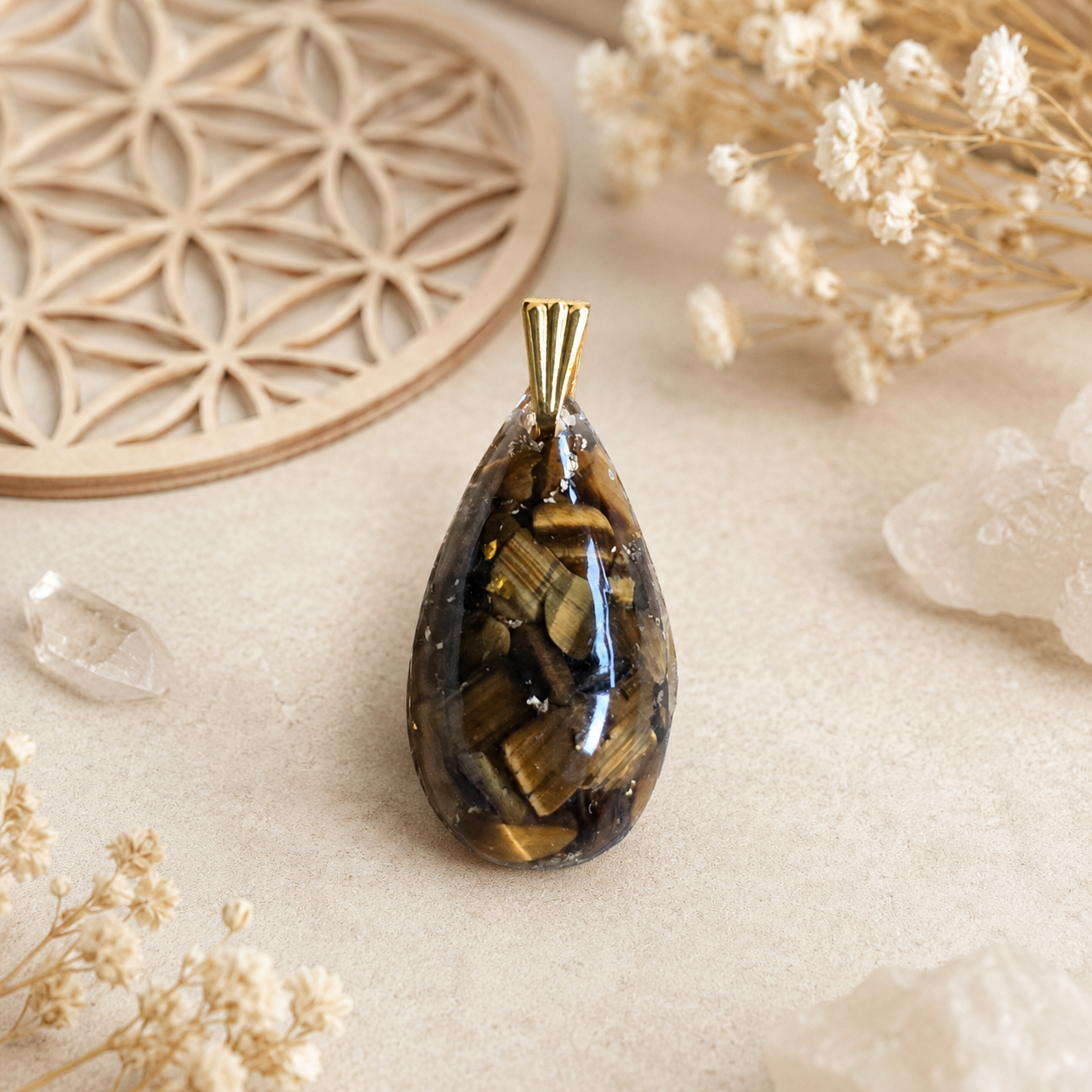 Pendentif Goutte Orgonite Œil de tigre