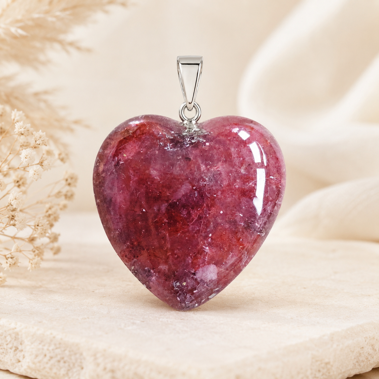 Pendentif cœur orgonite Quartz rose artisanal