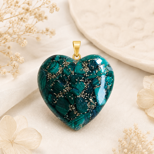 Pendentif cœur orgonite Quartz fraise artisanal