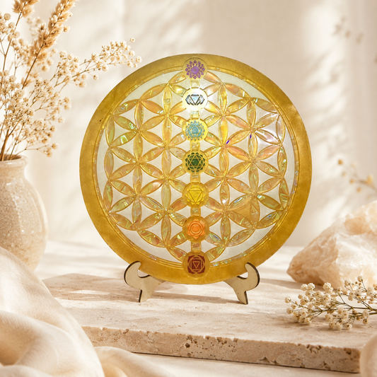 Plaque de rechargement  – Fleur de Vie & 7 Chakras