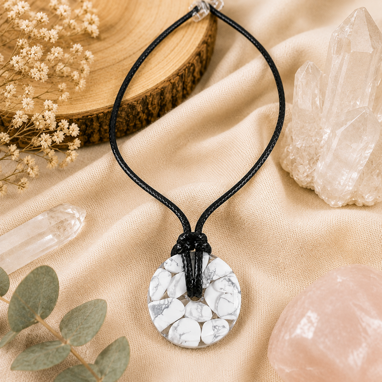Collier donut - Howlite Blanche