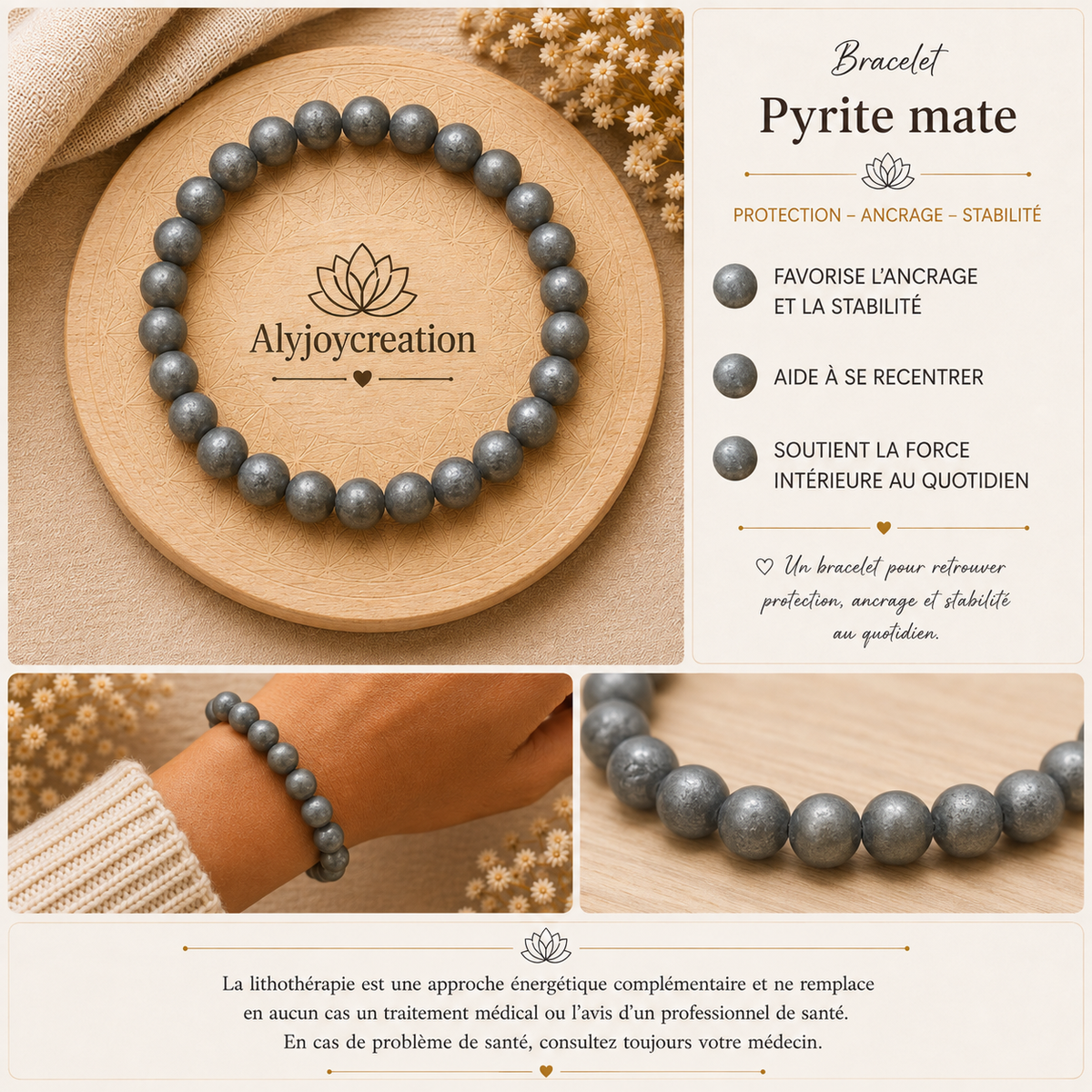 Bracelet Pyrite mate