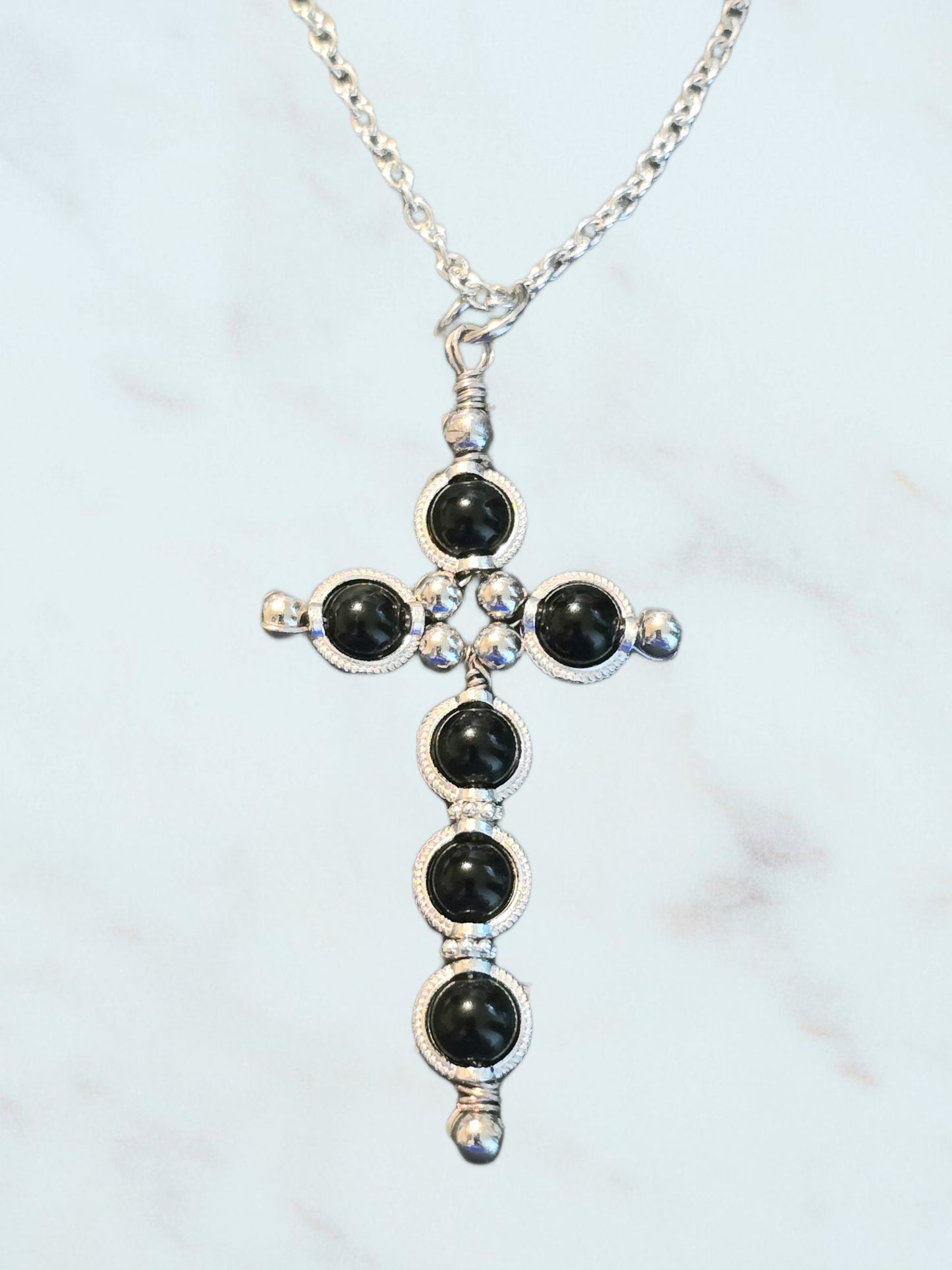 COLLIER OU SAUTOIR CROIX OBSIDIENNE (grand modèle)