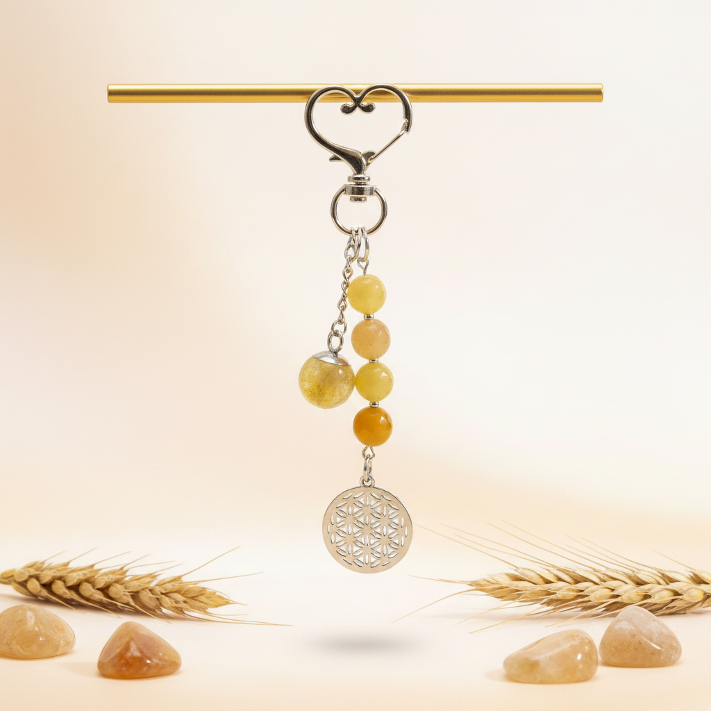 Bijou de sac / porte-clés citrine, fleur de vie