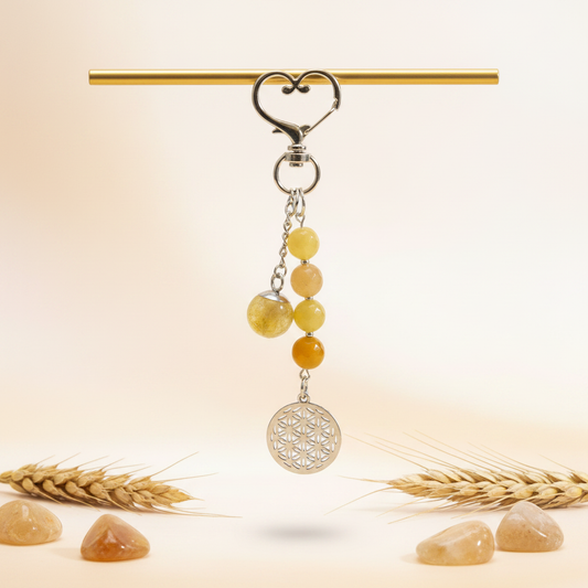 Bijou de sac / porte-clés citrine, fleur de vie