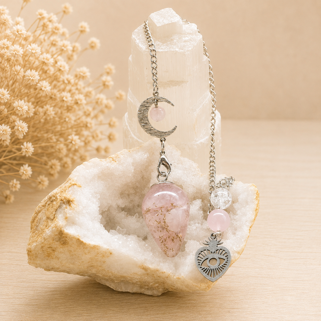 Pendule orgonite Quartz rose