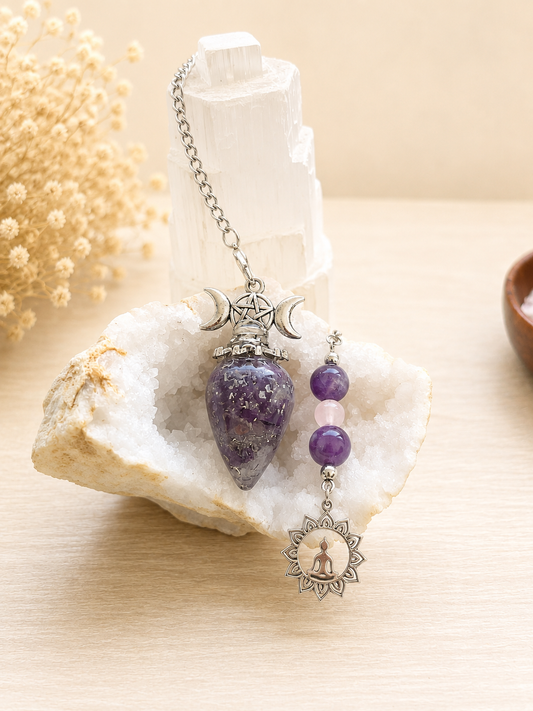 Pendule en orgonite Améthyste & Quartz rose